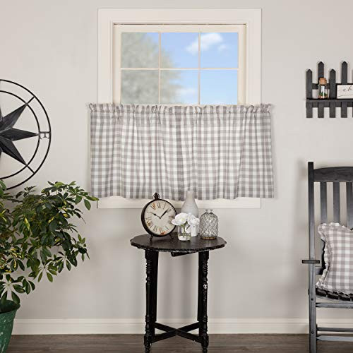 VHC Brands Farmhouse Kitchen Window Curtains - Annie Buffalo Check White Lined Tier Pair- Set 24x36- Grey VHC Brands Farmhouse Kitchen Window Curtains - Annie Buffalo Check White Lined Tier Pair- Set 24x36- Grey