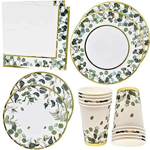 Greenery Party Supplies Tableware Set Gold Foil Floral Leaf Garden 24 9" Plates 24 7" Plate 24 9 Oz Cups 50 Lunch Napkins for Jungle Safari Baby Bridal Shower Birthday Wedding Disposable Paper Goods Greenery Party Supplies Tableware Set Gold Foil Floral Leaf Garden 24 9" Plates 24 7" Plate 24 9 Oz Cups 50 Lunch Napkins for Jungle Safari Baby Bridal Shower Birthday Wedding Disposable Paper Goods