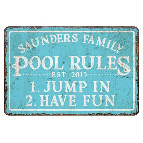 Annjom Personalized Pool Rules Sign Vintage Distressed Look Metal Wood Room Sign Custom Name Wall Art Plaque Giftable