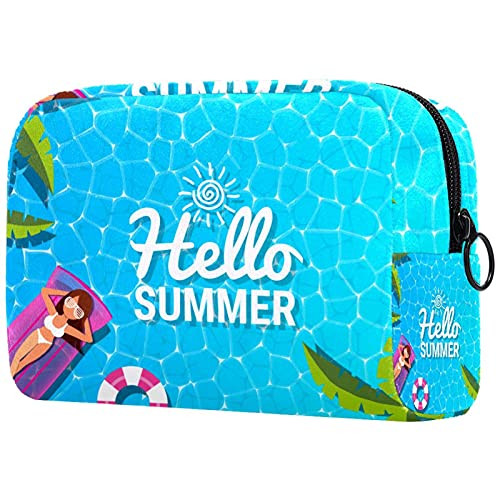 Women Makeup Bag-Cosmetic Storage Bag hello summer swimming pool for Travel-Cosmetics Organizer Women Makeup Bag-Cosmetic Storage Bag hello summer swimming pool for Travel-Cosmetics Organizer