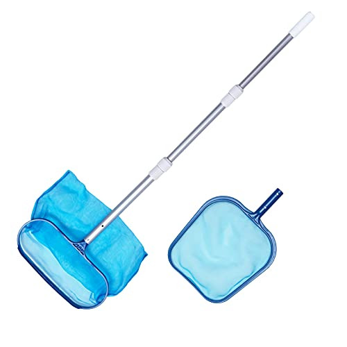 YSMJ Pool Skimmer Net with 5 Feet Telescopic Pole -Set of 2- Leaf Skimmer Fine Mesh Net Rake Net for Cleaning Above Ground Inground Pool Hot Tub Spa Pond -with Pole-