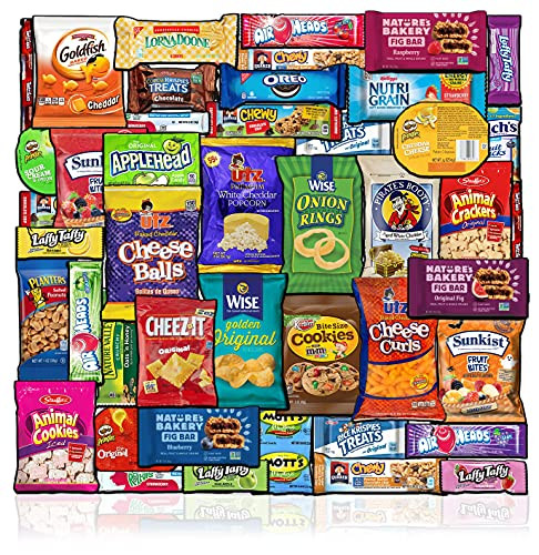 Care Package -48 Count- Snacks Food Cookies Chocolate Bar Chips Candy Ultimate Variety Gift Box Pack Assortment Basket Box Bundle Mix Bulk Sampler College Students Office Father's Day