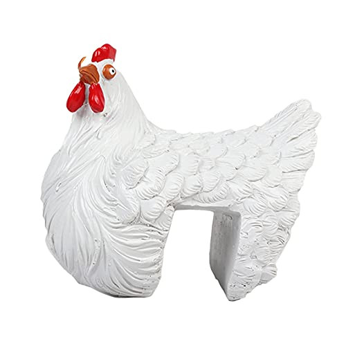 Garden Statue- Garden Hen Decoration Ornaments- Resin Hen Sculpture Clamping Ladder Hen Resin Ornaments Farm Hen Collectable Polyresin Statue for Flower Pots- Chairs- Ladders -White-