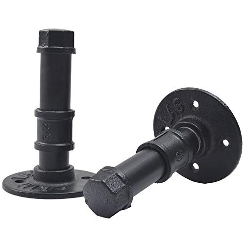 YIKE-Handrail Industrial Iron Pipe Rack Bracket/Metal Shelf Bracket 2 Pieces- Pipe Rack Bracket- Wall-Mounted Floating Shelf Wall Hardware Decoration- Pipe Rack - Straight -2- Black-