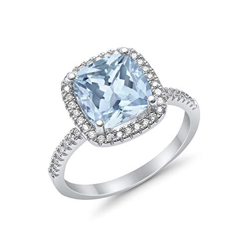 Blue Apple Co. Simulated Aquamarine Cubic Zirconia Size-7 Halo Teardrop Wedding Promise Ring Infinity Accent Round Simulated Cubic Zirconia 925 Sterling Silver