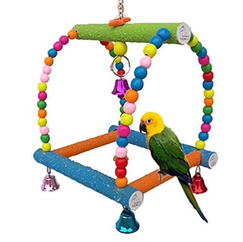 Hypeety Colorful Wooden Swing Bird Toy for Parrot Macaw African Greys Budgies Cockatoo Parakeet Cockatiel Conure Lovebirds Finch Cage Perch Toy Paw Grinding Ladder -L- Hypeety Colorful Wooden Swing Bird Toy for Parrot Macaw African Greys Budgies Cockatoo Parakeet Cockatiel Conure Lovebirds Finch Cage Perch Toy Paw Grinding Ladder -L-
