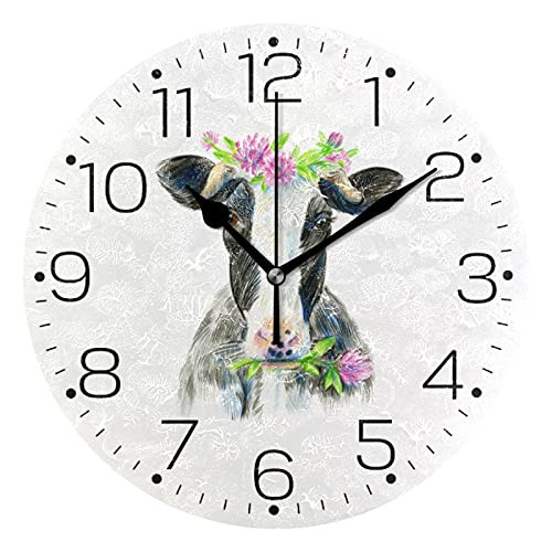 Tarity Cow with A Wreath Wall Clocks Battery Operated Non Ticking Silent Wall Clock Modern Round Decorative Wall Clock for Living Room Kitchen Bedroom Office School Classroom Farmhouse Decor Tarity Cow with A Wreath Wall Clocks Battery Operated Non Ticking Silent Wall Clock Modern Round Decorative Wall Clock for Living Room Kitchen Bedroom Office School Classroom Farmhouse Decor