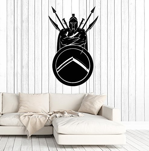 Vinyl Wall Decal Spartan Warrior Helmet Shield Spear Sword Stickers Mural Large Decor -ig5003- Black