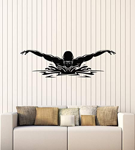 Vinyl Wall Decal Swimmer Swimming Pool Water Sport Athletic Stickers Mural Large Decor -g1986- Black