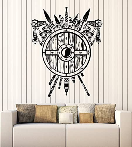 Vinyl Wall Decal Cartoon Shield Warriors Viking Weapons Stickers Mural Large Decor -g5745- Black