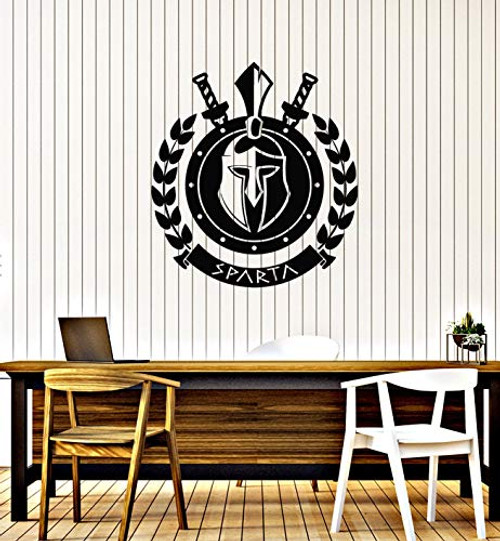 Vinyl Wall Decal Ancient Greece Spartan Helmet Warrior Shield Military Stickers Mural Large Decor -g3867- Black