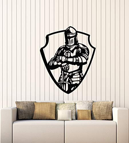 Large Vinyl Wall Decal Shield Warrior Knight Sword Military Decor Stickers Mural -g4685- Black