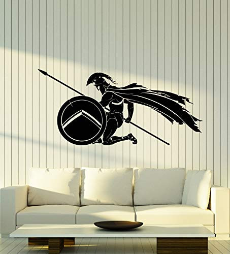Vinyl Wall Decal Spartan Greek Warrior with Shield Helmet Stickers Large Decor -3398ig- Black