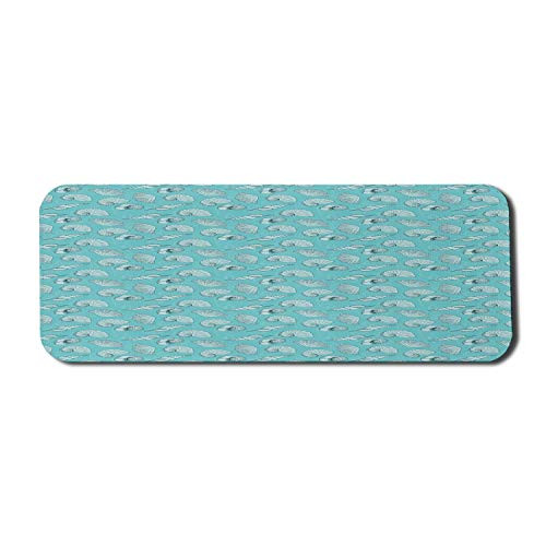 Lunarable Seashells Computer Mouse Pad- Ladder Horn Button and Scallop Sketches on Pale Toned Background- Rectangle Non-Slip Rubber Mousepad Large- 31" x 12" Gaming Size- Pale Blue and Baby Blue