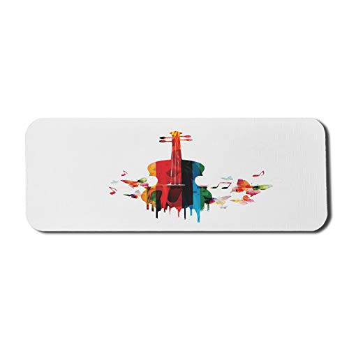 Lunarable Violin Computer Mouse Pad- Abstract Composition of Violoncello Dripping Paint Effect Butterflies- Rectangle Non-Slip Rubber Mousepad Large- 31" x 12" Gaming Size- Multicolor
