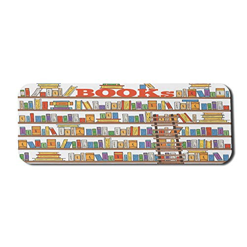 Ambesonne Modern Computer Mouse Pad- Library Bookshelf a Ladder Campus Life Caricature Illustration- Rectangle Non-Slip Rubber Mousepad Large- 31" x 12" Gaming Size- Multicolor