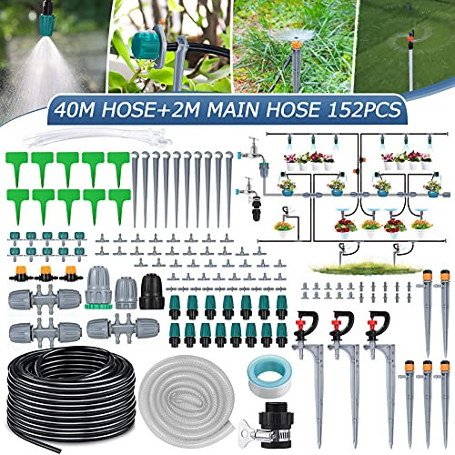 king do way Micro Drip Irrigation Kit Garden Irrigation System with Adjustable Nozzle Sprayer Dripper Patio Plant Watering Kit for Greenhouse-Lawn