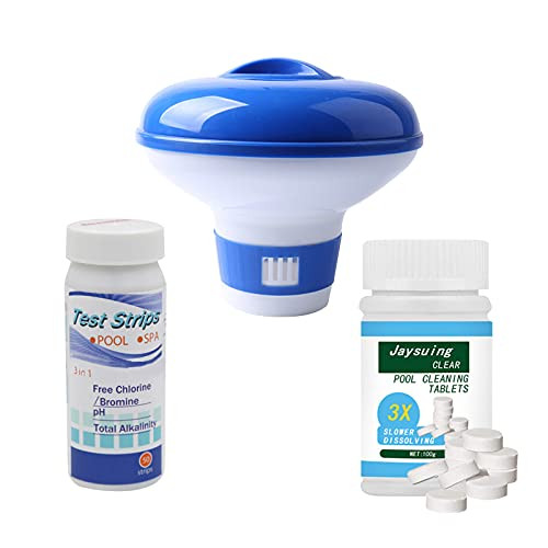 Chlorine Pool Tablets- Chlorinating Tablets Swimming Pool- Chlorine Swimming Pool Tablet Tablets Chlorine -100Pcs  Plus  Dispenser  Plus  Test Strips-