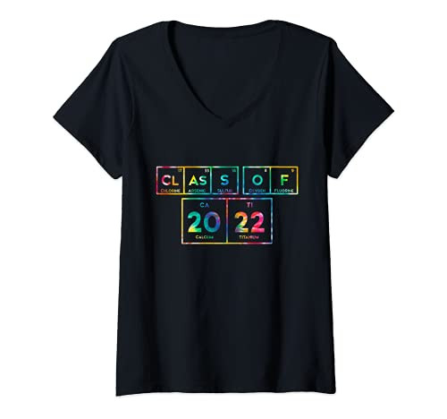 Womens Class of 2022 Senior Element Periodic Table Science Colorful V-Neck T-Shirt