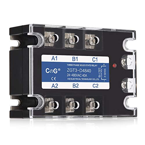 CGELE 3 Phase Solid State Relay SSR-40DA DC to AC Input 3-32VDC to Output 24-480VAC 40A Plastic Cover