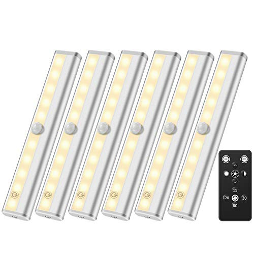 Wireless LED Closet Light Anbock Under Cabinet Light with Remote Control 6 Pack LED Under Cabinet Lighting, Wireless Under Counter Lights Battery Powered Light Night Lights Kitchen Bedroom Light 