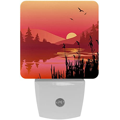 LORVIES Forest Sunset Plug in LED Night Light Auto Sensor Dusk to Dawn Decorative Night for Bedroom- Bathroom- Kitchen- Hallway- Stairs-Hallway-Baby's Room- Energy Saving