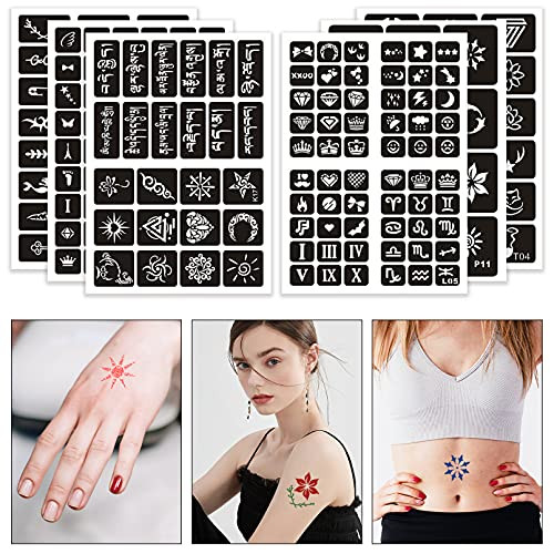 Henna Tattoo Stencils for Women and Men-192 PCS Girls and Boys Reusable Tattoo Templates-Temporary Tattoos Body Art Airbrush Painting Stencil-Cool Stickers