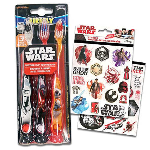 Star Wars Toothbrush Bundle ~ 3 Kids Soft Toothbrush Set - Star Wars Bathroom Dental Care with Star Wars Stickers -Star Wars Toothbrush Set-