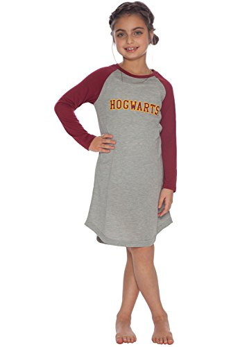 Harry Potter Big Girls' Hermione Granger 'Hogwarts House Crest' Varsity Quidditch Raglan Nightgown- Gray- 18