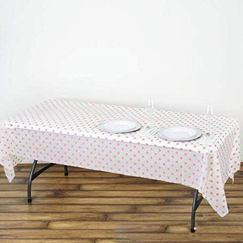 BalsaCircle 5 pcs 54-Inch x 108-Inch Blush Rectangular Polka Dots Disposable Plastic Tablecloths Table Covers Party Favors