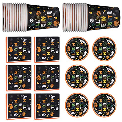 HEMOTON 1 Set Halloween Party Supplies Halloween Disposable Dinnerware Set Dinner Paper Plates Napkins Cups Halloween Party Table Decoration