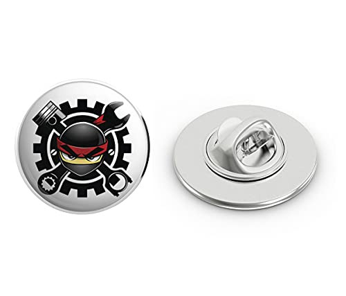 BRK Studio Simple Ninja Mechanic Cartoon Emoji Round Metal 0.75" Lapel Pin Hat Shirt Pin Tie Tack Pinback