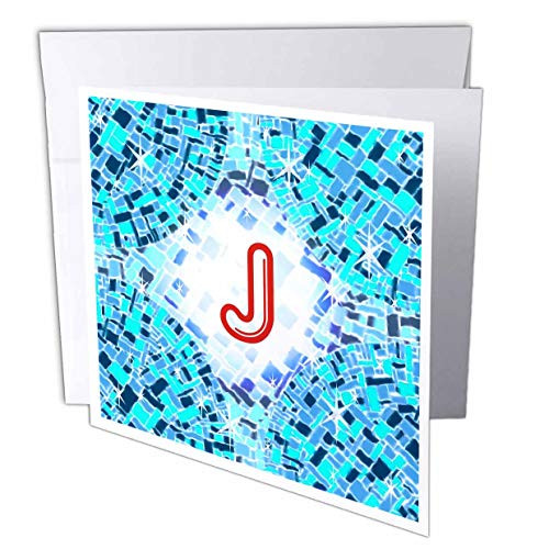 3dRose Russ Billington Monograms-Swimming Pool- Initial J - Initial J- Swimming Pool Reflections with Pool Float Initial in Red - 6 Greeting Cards with envelopes -gc-300109-1-