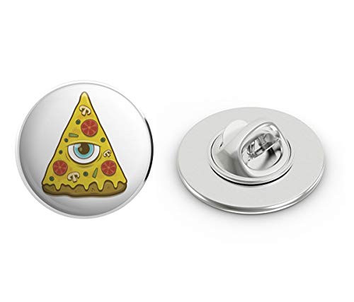BRK Studio Cool Weird Interesting Illuminati Pizza Cartoon Round Metal 0.75" Lapel Pin Hat Shirt Pin Tie Tack Pinback