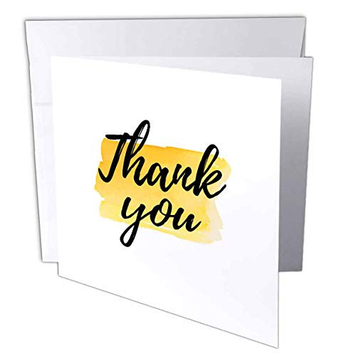 3dRose Stamp City - Typography - Black Cursive Thank You on Yellow Paint Splash on White Background. - 6 Greeting Cards with envelopes -gc-324899-1- 3dRose Stamp City - Typography - Black Cursive Thank You on Yellow Paint Splash on White Background. - 6 Greeting Cards with envelopes -gc-324899-1-