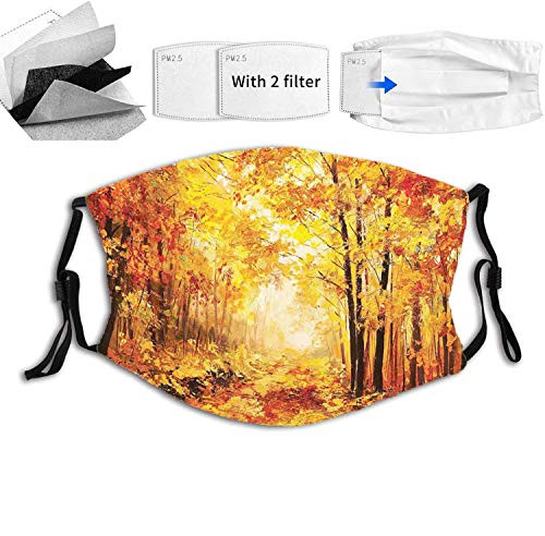 Comfortable Windproof mask-Pale Shaded Autumn in The Forest Pastoral Calm Simple Life Nature Paint Away Art -Printed Facial Decorations for Adult