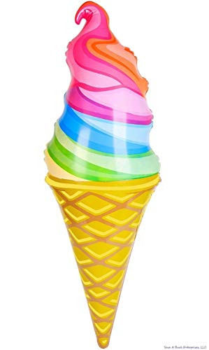 Rainbow Swirl Inflatable Ice Cream Cone - Colorful Wonka Pool Toy Decoration