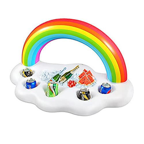 Inflatable Rainbow Cloud Drink Holder Floating Beverage Salad Fruit Serving Bar Pool Float Party Accessories Summer Beach Leisure Cup Bottle Holder Water Fun Decorations Toys Kids Adults