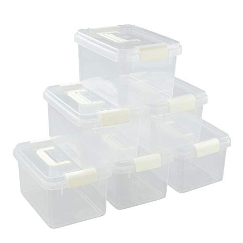 Waikhomes Set of 6 Plastic Storage Boxes with Lids- Small Latching Storage Container- 4 L- Clear