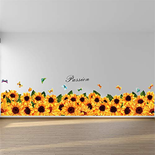 Sunflower Flowers Butterfly Wall Decal Sticker Art Vinyl Decor Removable PVC Decoration for Skirting Baseboard Living Room Bedroom
