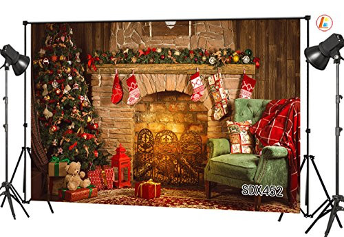 LB 9x6ft Christmas Photography Backdrop Vinyl Customized Christmas Tree Gifts Fireplace Sofa Decorations Party Banner Photo Background Studio Prop SDX452