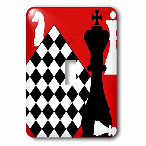 3dRose lsp-165514-1 Black Red and White Chessboard and Pieces Light Switch Cover