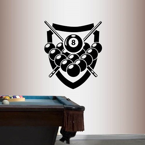 In-Style Decals Wall Vinyl Decal Home Decor Art Sticker Billiards Pool Eight Ball and Crossed Cue Sticks Club Room Removable Stylish Mural Unique Design 2099