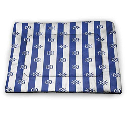 DayDayFun Ships Wheel Pet Placemat Sailor Stripes Breton with Silhouettes of Ships Wheels Classic Artwork Personalized Pet Placemat Royal Blue White Size 18"x12"