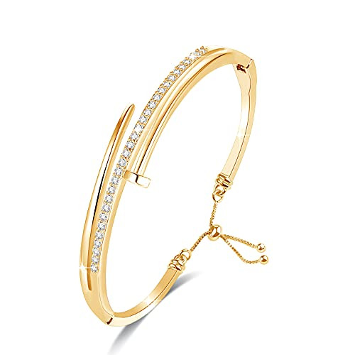 Bangle Bracelet for Women with 18K Gold Plated 5A Cut Cubic Zirconia-Nail Cuff Bracelet by VICISION
-Gold-Adjustable Size- Bangle Bracelet for Women with 18K Gold Plated 5A Cut Cubic Zirconia-Nail Cuff Bracelet by VICISION
-Gold-Adjustable Size-