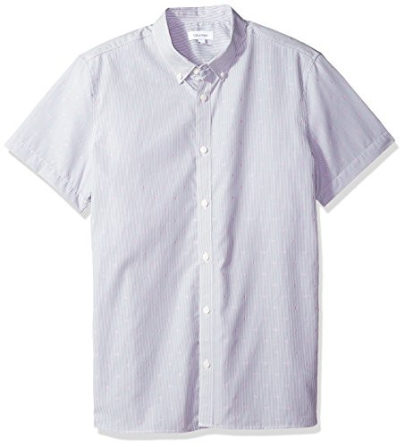 Calvin Klein Men's Short Sleeve Woven Button Down Shirt, Plush Pink Dot, L