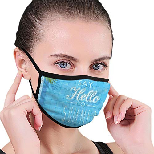 Fashion Comfortable mask-Say Hello To The Summer Slogan On A Pool With Ladder Flip Flops And Flowers Design-Printed Facial decorations for adult