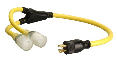 Coleman Cable 01923 3-Feet 12/4 Generator Power Cord Adapter, L14-20P to (2) L5-20R