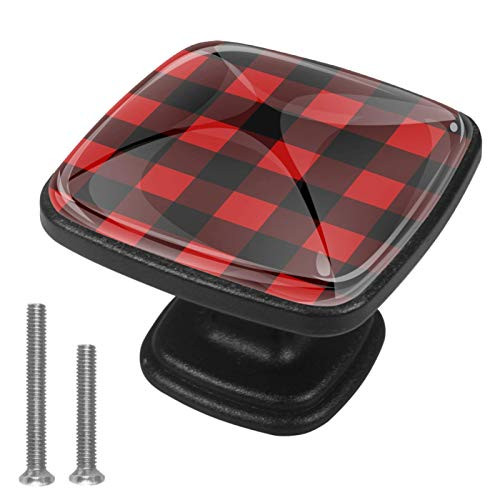 Drawer Knobs Pulls Handle Cupboard Hardware Glass Dresser Drawers Door Cabinet for Home Office Kitchen Wardrobe Rustic Black Red Buffalo Check Plaid Pattern