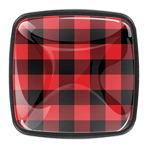 Glass Home Office Kitchen Wardrobe for Dresser Drawers Rustic Black Red Buffalo Check Plaid Cupboard Hardware Novelty Drawer Pulls Handle Door Cabinet Knobs